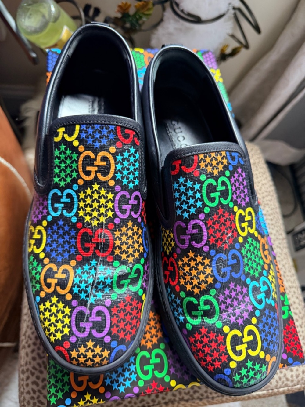 Gucci Black Slip-On Sneakers with Multicolor GG Print - Picture 4 of 6